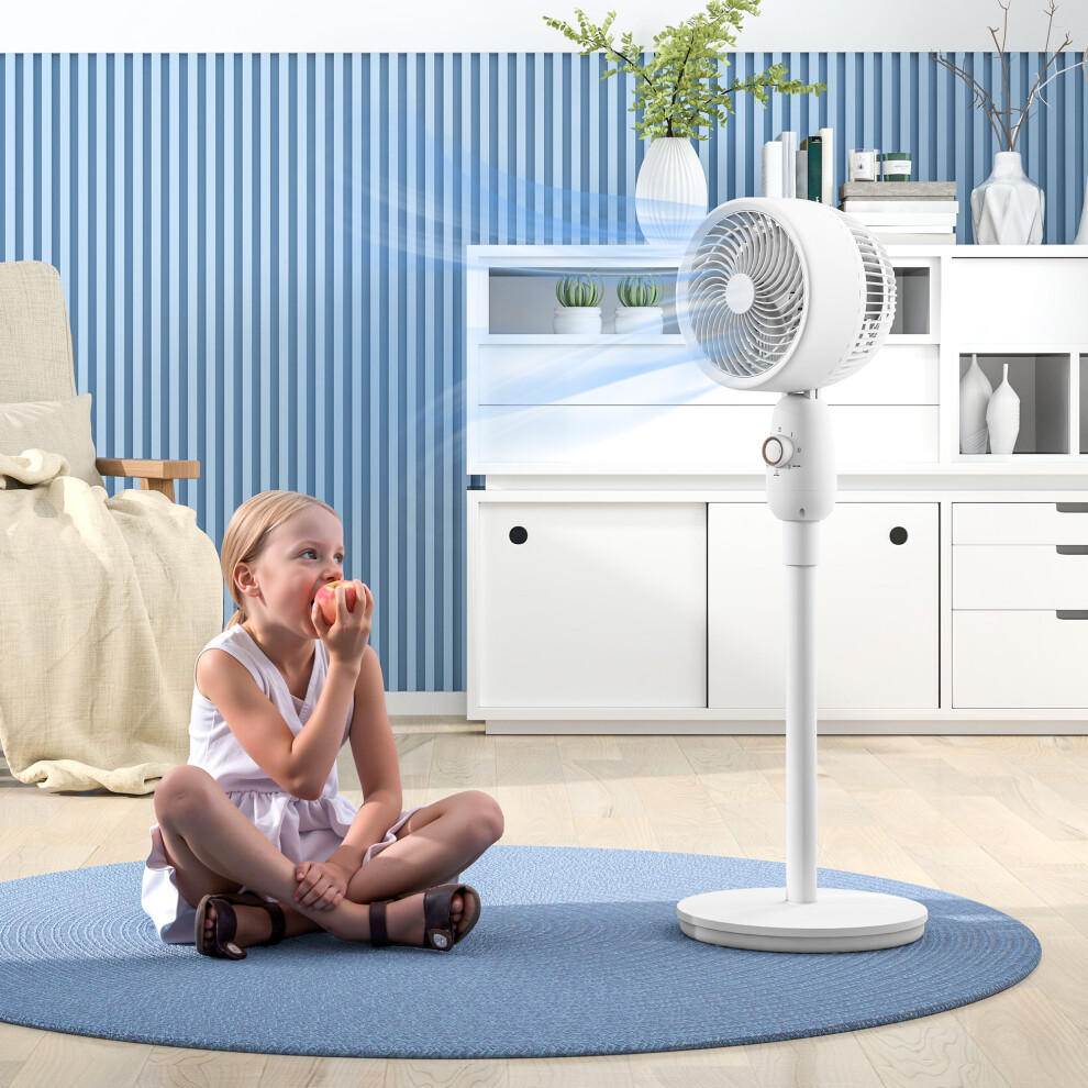 Homcom Pedestal Fan For Bedroom, Powerful Air Circulator With 3 Speed, White