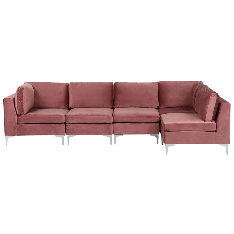 Modular Corner Sofa EVJA Velvet Pink 5 Seater Left Hand