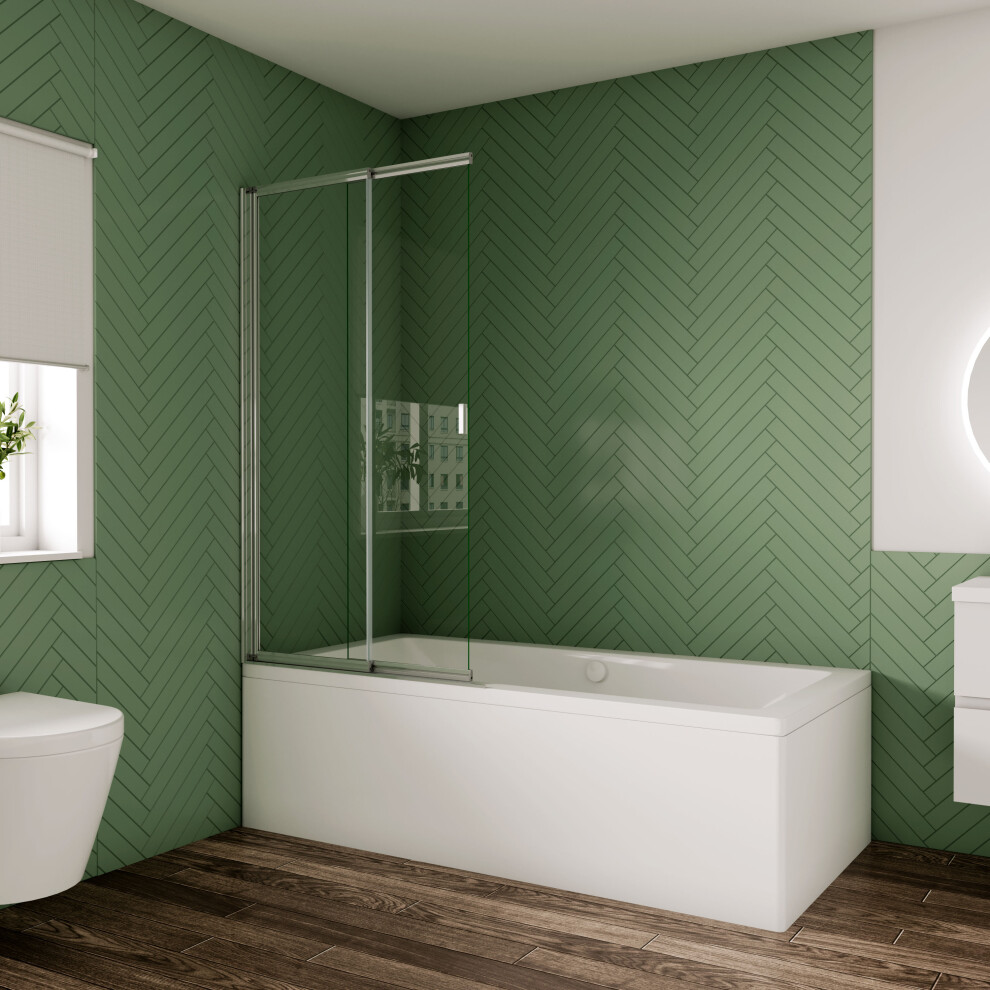 800x1400mm Over Bath Sliding Shower Screen Straight Framed Glass Panel