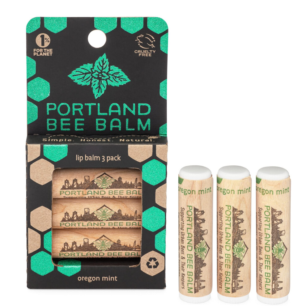 Portland Bee Balm All Natural Handmade Beeswax Based Lip Balm Oregon Mint 3 Count