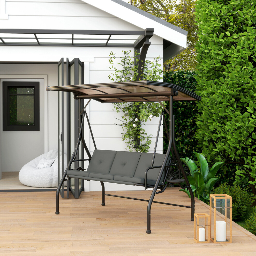 Outsunny 3 Seater Garden Swing Seat Bed, Convertible Swing Chair, Dark Grey