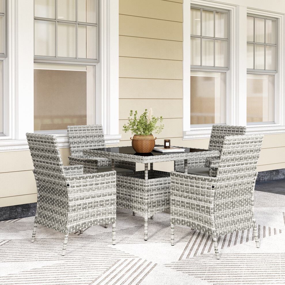 Outsunny 4 Seater Rattan Garden Furniture Set With Cushion, Mixed-Grey