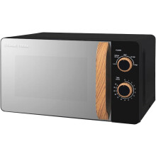 (Single, Black) RHMM713B-N 17L 700w Scandi Compact Black Manual Microwave with 5 Power Levels, Wood Effect Handle & Dials, Timer, Defrost Setting, Easy Clean