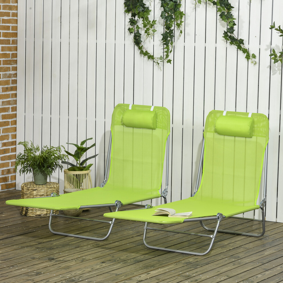 Outsunny 2 Pieces Sun Loungers Foldable Reclining Chair With Headrest Green