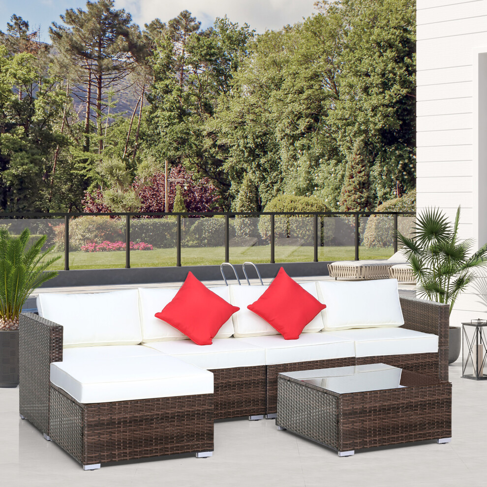 Outsunny 6 Pieces Rattan Furniture Set Garden Sofa Conservatory Wicker Brown