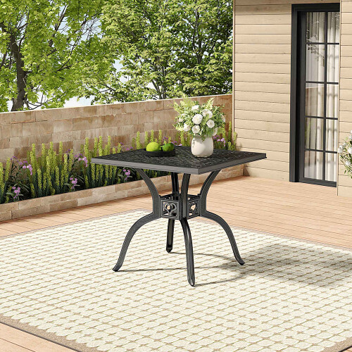 Living And Home Black Cast Aluminum Outdoor Dining Table