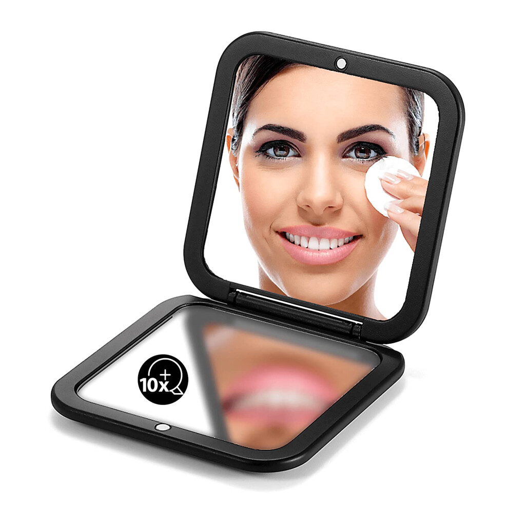 Omiro Black Folding Compact Mirror 1X10x Magnification 3 Pocket Size Square Hand Mirror For Travel Makeup
