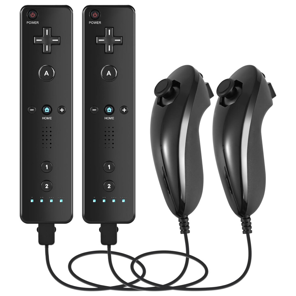 Wii Controller 2 Pack With 2 Nunchucks,Wii Remote For Wii/Wii U 763559348725