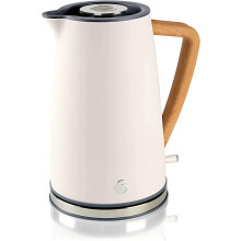 (White) Swan SK14610WHTN Nordic Jug Kettle, Wood Effect, Soft Touch, 1.7L 3KW, Matte Cotton White