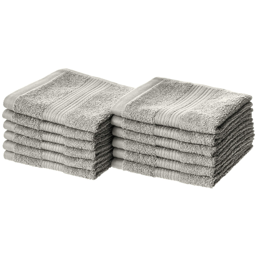 Amazon Basics Cotton Washcloths for Face, Soft, Absorbent, 12-Pack, Gray, 12 Inch x 12 Inch