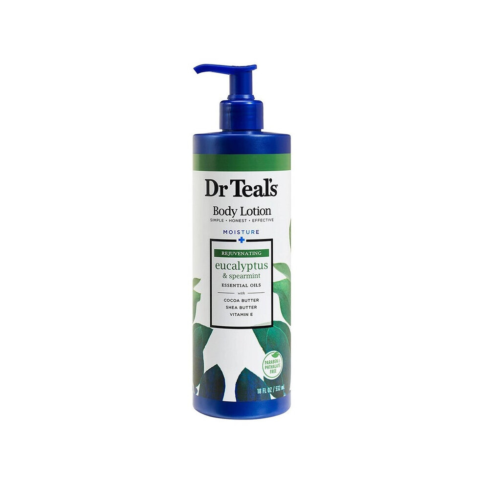 Dr Teal's Moisture + Rejuvenating Body Lotion with Eucalyptus & Spearmint Essential Oils 532 mL | Hydrating, Refreshing Lotion for Soft & Glowing Skin