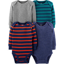 Enkle glæder ved Carter's Unisex Babies 'Longærmet termiske bodysuits Pack of 4 Blue Heather/Gray Heather/Stripe Preemie