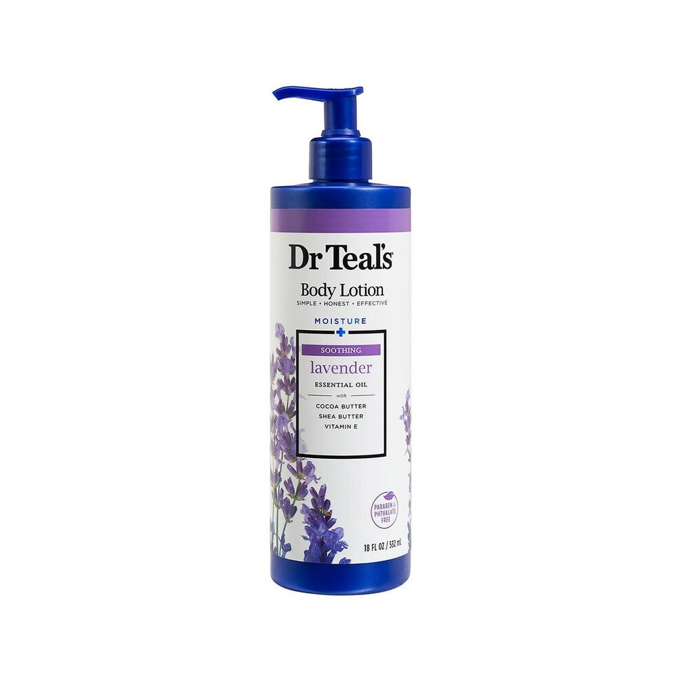 Lavender Dr Teal's Moisture + Soothing Essential Oil Body Lotion 532 Ml | Hydrating, Calming Lotion For Soft Skin & Relaxation