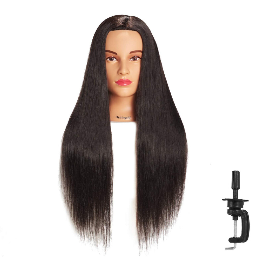 Hairingrid 2628 Mannequin Head Hair Styling Training Manikin Cosmetology Doll Head Synthetic Fiber Hair and Free Clamp Holder (Black)