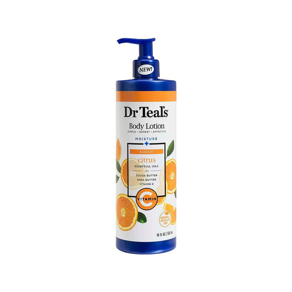 Dr Teal's Moisture + Radiant Vitamin-C Citrus Essential Oil Body Lotion 532 mL | Hydrating, Moisturizer for Soft, Glowing Skin