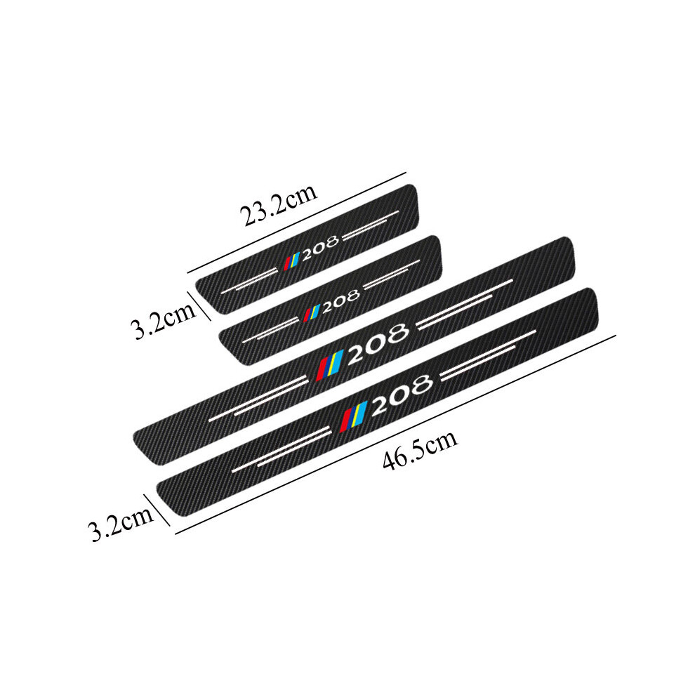 4Pcs Carbon Fiber Car Door Sill Sticker Compatible For Peugeot 208 Auto Accessories 9036185774253