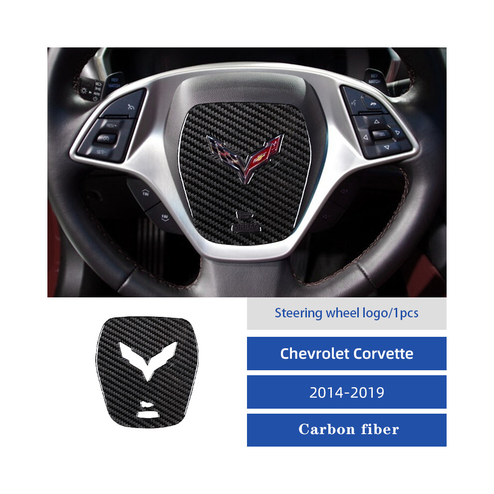 Car Steering Wheel Logo Stickers Trim Carbon Fiber Interior Accessories Compatible For Chevrolet Corvette C7 2014-2019 9036185749169