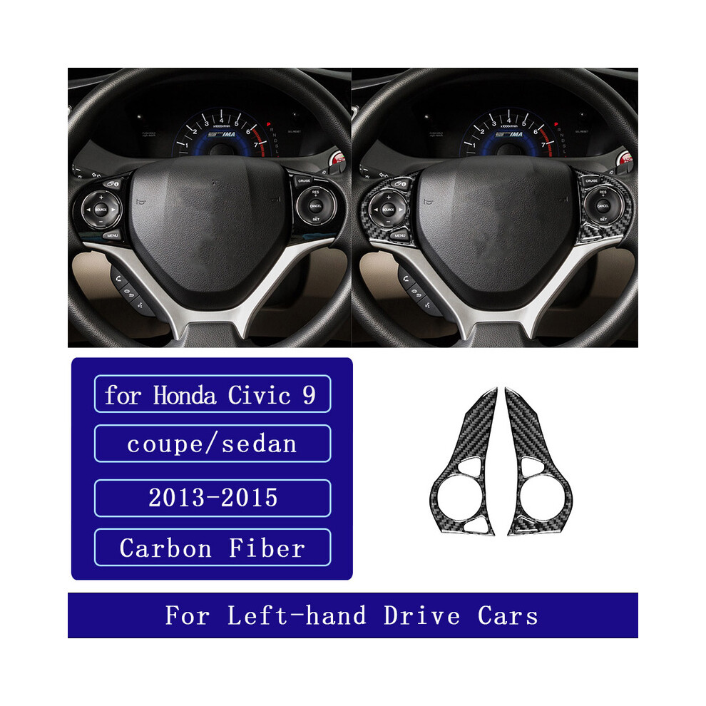 Compatible For Honda 9Th Civic Coupe Sedan 2013-2015 Real Carbon Fiber Steering Wheel Panel Set Trim Cover Accessories Sticker 9036185712675