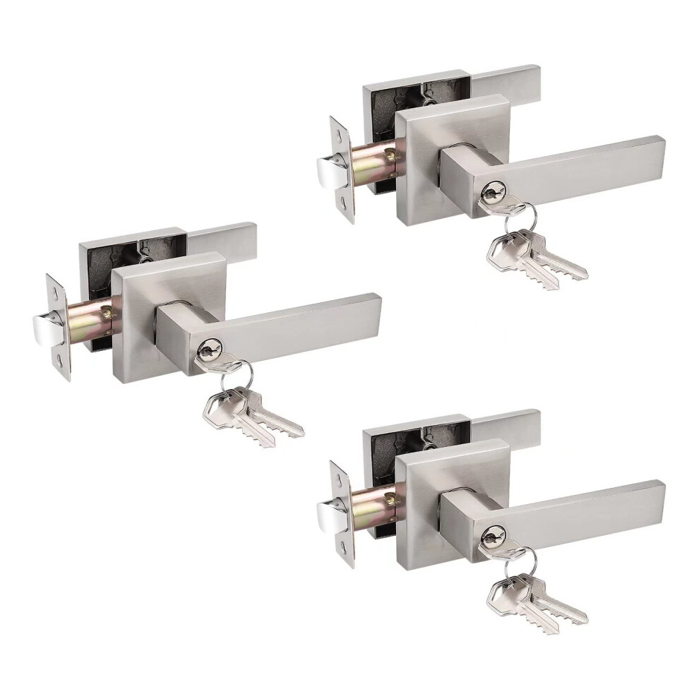 Probrico 3 Pack Interior Bedroom Entrance Door Lever Doorknobs Door Lock One Keyway Entry Keyed Entrance Lockset In Satin Nickel 717332818554