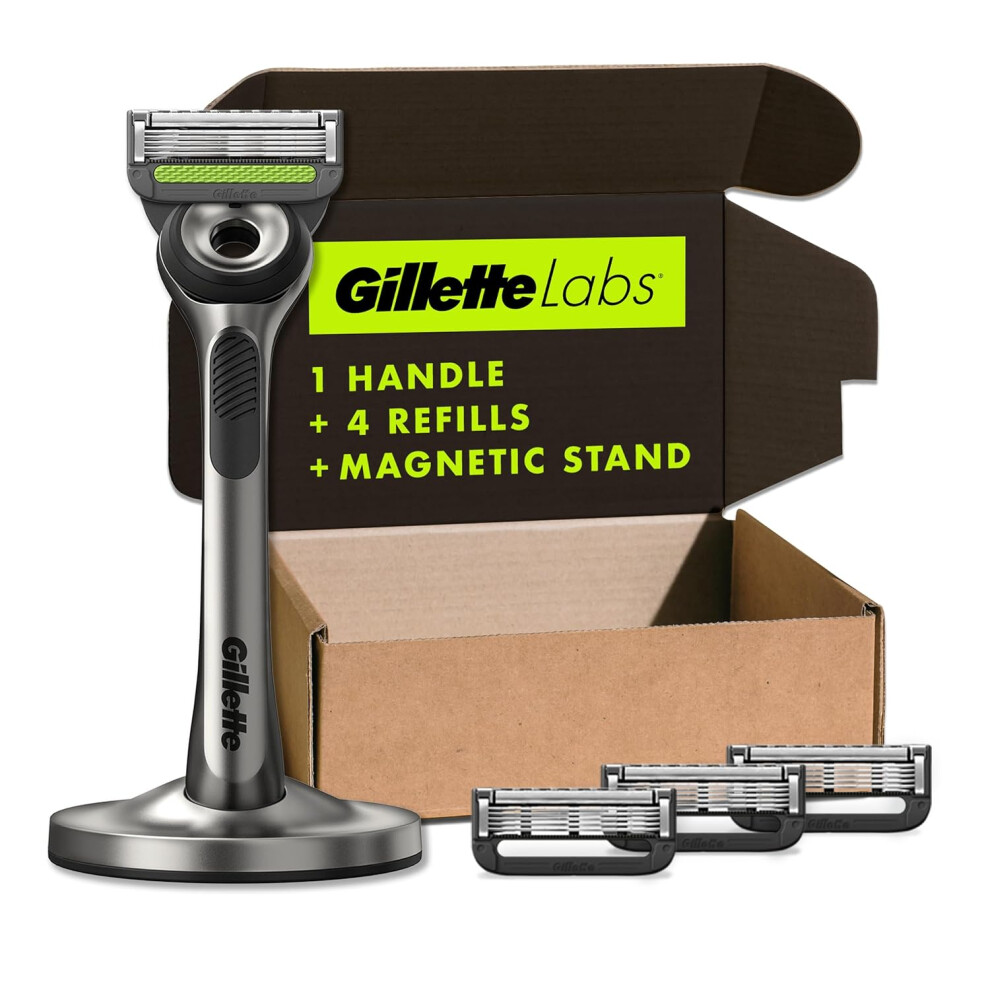 Gillette Gillettelabs With Exfoliating Bar By Razor For Men - 1 Handle, 4 Razor Blade Refills, Holiday Gifts For Men, Includes Premium Magnetic Stand