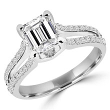 Majesty Diamonds MD160016 1.4 CTW Multi Stone Emerald Cut Split ShanK Diamond Engagement Ring in 14K
