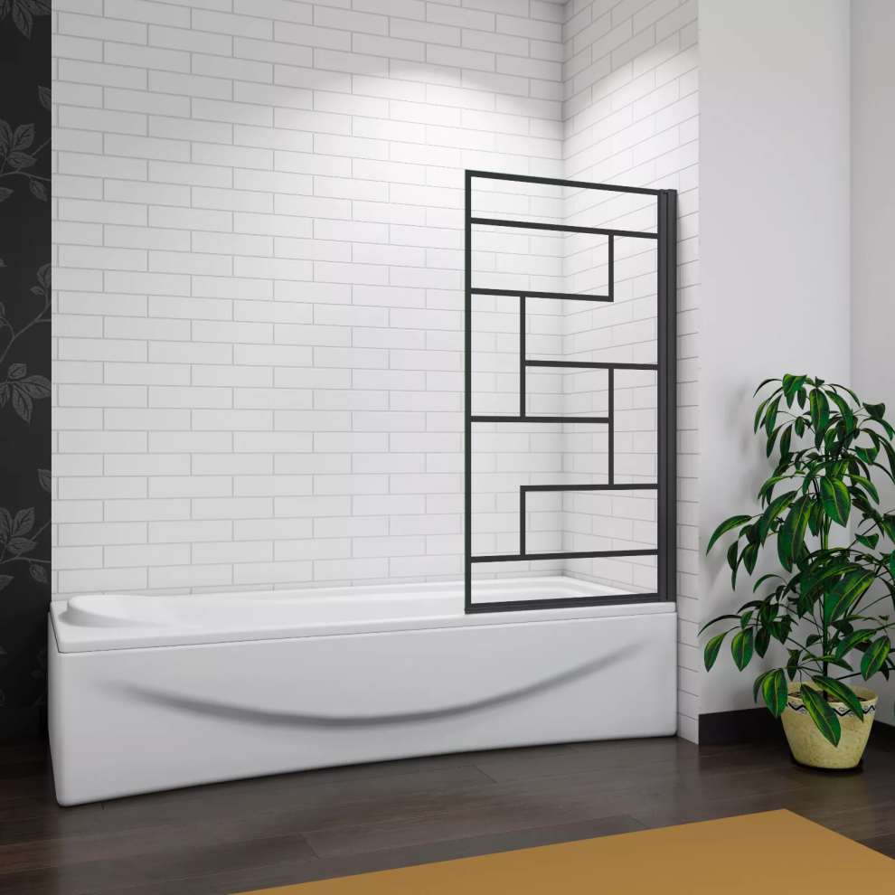 Matte Black 800X1400mm Frame Black Wire Mesh Pivot Shower Bath Screen 6034170049518