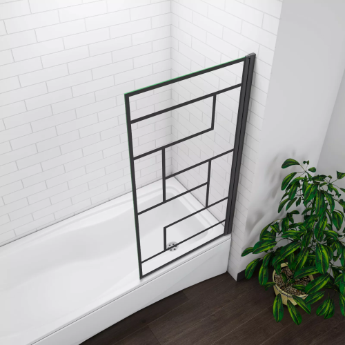 Matte Black 800x1400mm Frame Black Wire Mesh Pivot Shower Bath Screen 1