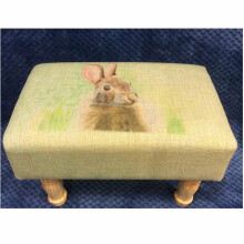 (Rabbit) Small Printed Linen Country Theme Padded Footstool