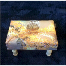 (Owl) Small Printed Linen Country Theme Padded Footstool