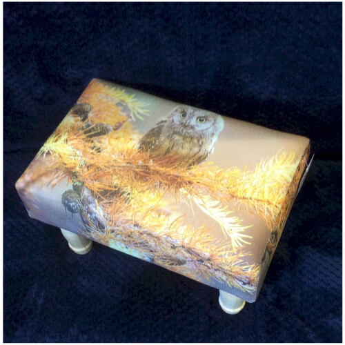 (Owl) Small Printed Linen Country Theme Padded Footstool 2