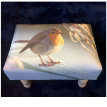 (Robin) Small Printed Linen Country Theme Padded Footstool