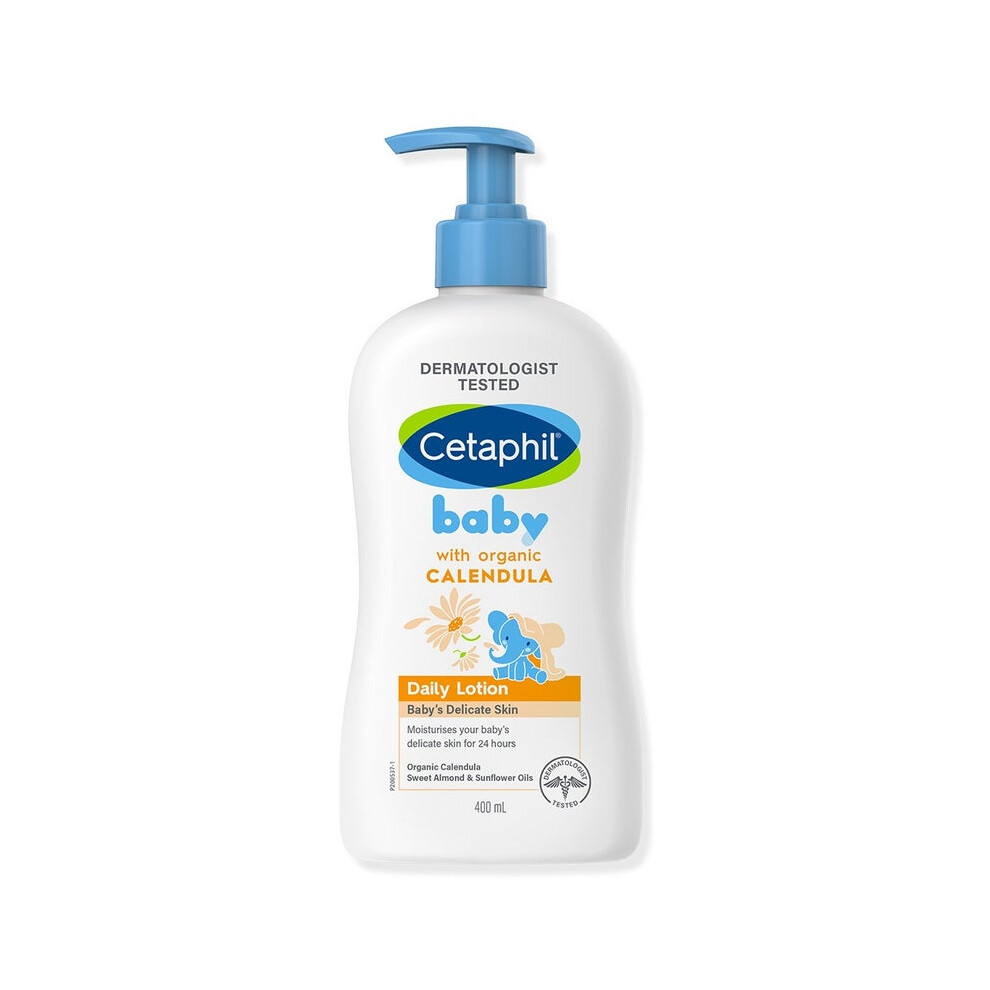 Cetaphil Baby Daily Lotion with Organic Calendula, Delicate Face & Body Moisturizer for Sensitive Skin, Unscented 400 mL |Hydrating Care for Soft Skin