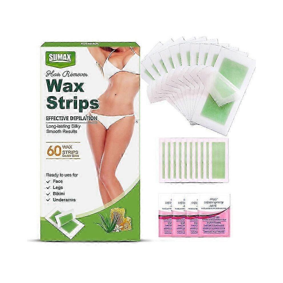 (1pc) Wax Strips Hair Removal for Women,Waxing Kit with 60 Body Waxing Strips& 4 Calming Oil Wipe For Face,Legs, Lip, Eyebrow, Wax Kit At Home, For All Skin