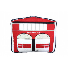 Almofada decorativa de algodo com estampa bordada vermelha e branca da Cosy Line Home Fashions Fire Station para meninos (almofada de decorao