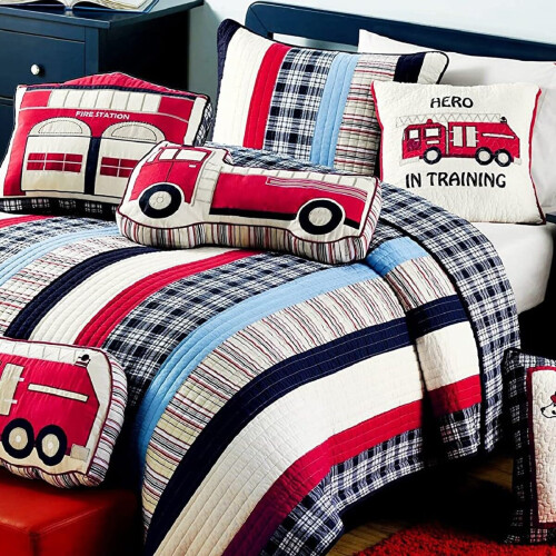 Cozy Line Home Fashions Μαξιλάρι Throw Σταθμού Πυροσβεστικής, Κόκκινο Λευκό Ραμμένο Μοτίβο 2