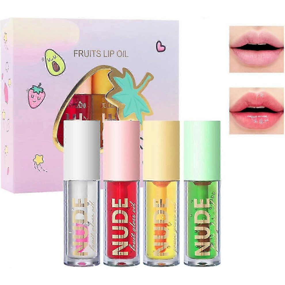 Color Changing Lip Oil, 4 Colors Hydrating Plumping Lip Oil, Nourishing Lip Oil, Clear Fruit Flavoured Hydrating Lip Glaze