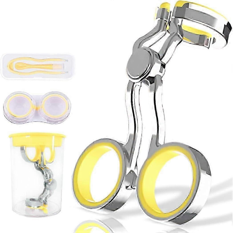 (Yellow) Contact Lens Wearing Aids, Portable Contact Lens Eyelid Stretcher, Color Contact Lens Wearing Tool With Insert or Remove Tool/Tweeers/Contact