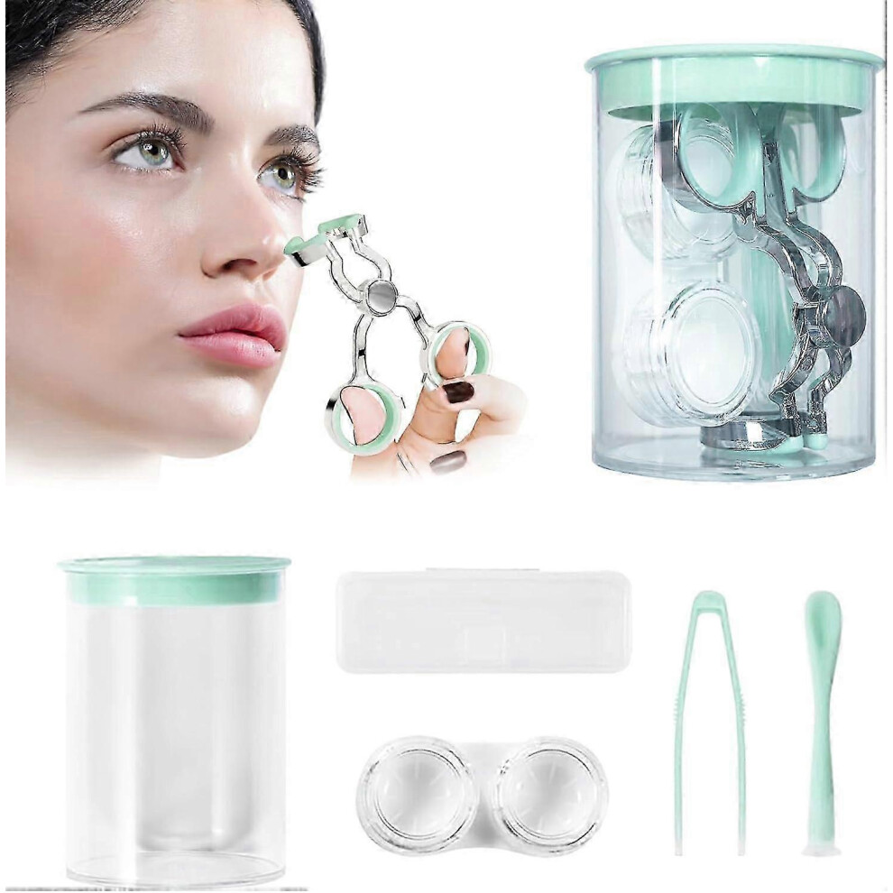 (Green) Contact Lens Wearing Aids, Portable Contact Lens Eyelid Stretcher, Color Contact Lens Wearing Tool With Insert or Remove Tool/Tweeers/Contact