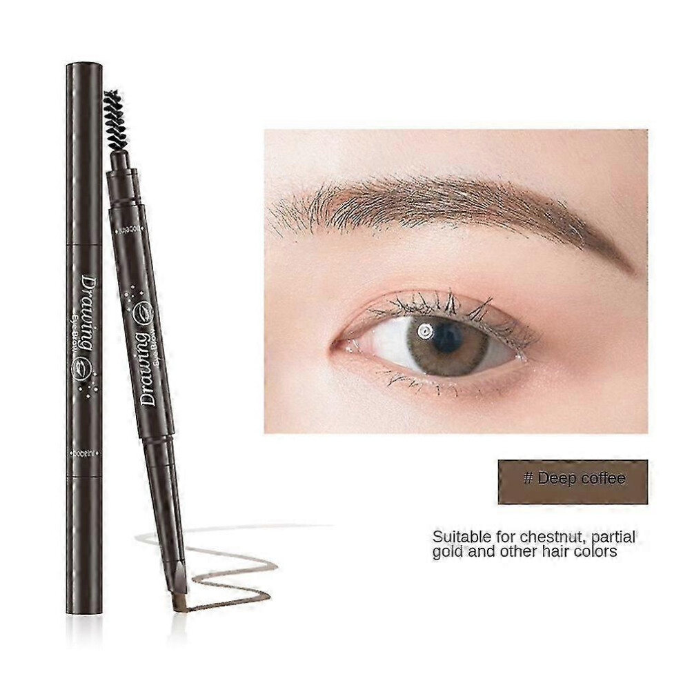 Brown (Deep Coffee) 3 Pcs Eyebrow Pencil & Brush Fine Brow Definition Shaper Double Head Waterproof Liner