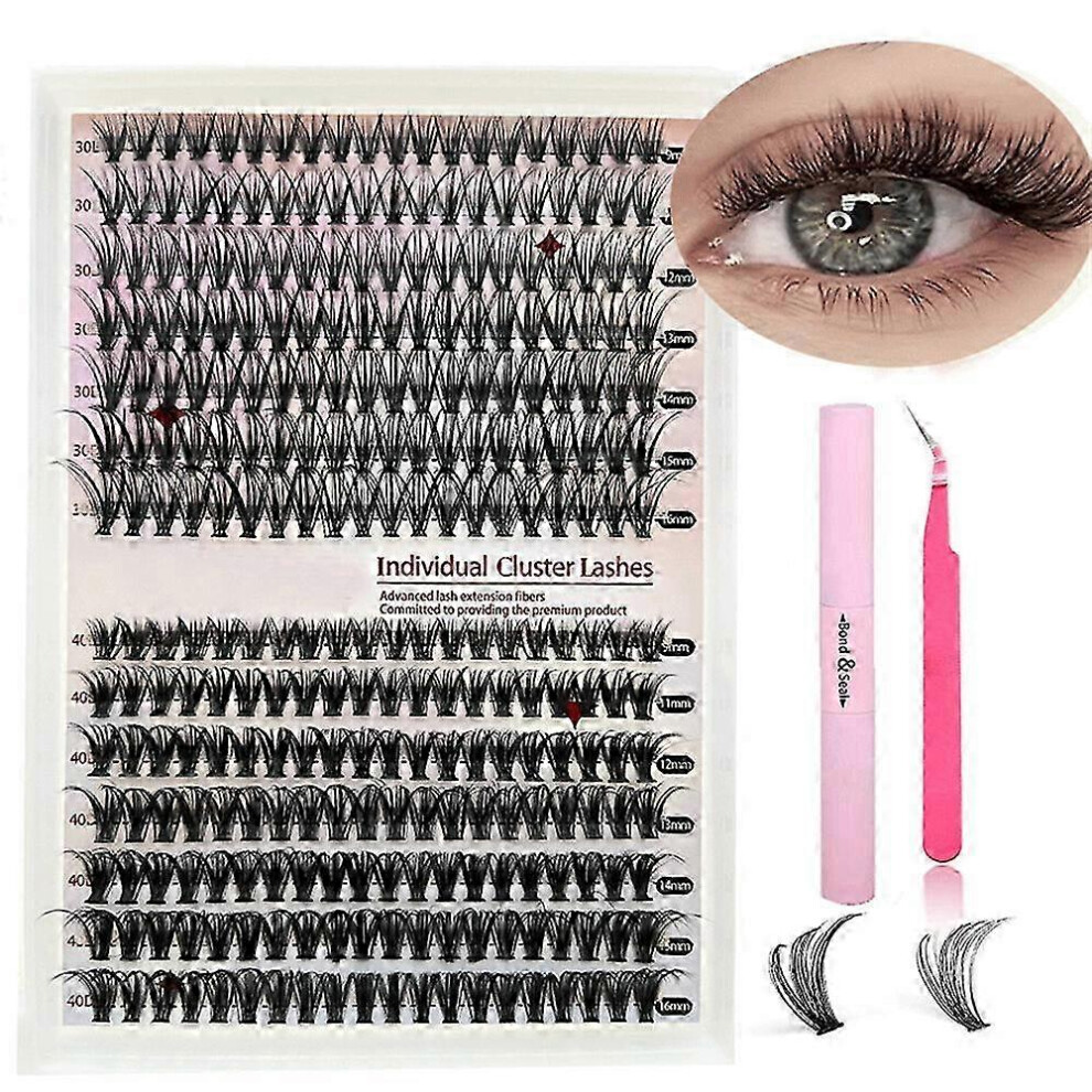 (30D and 40D) DIY Lash Extension Kit Individual Lashes Cluster D Curl Eyelash Extension +Tools