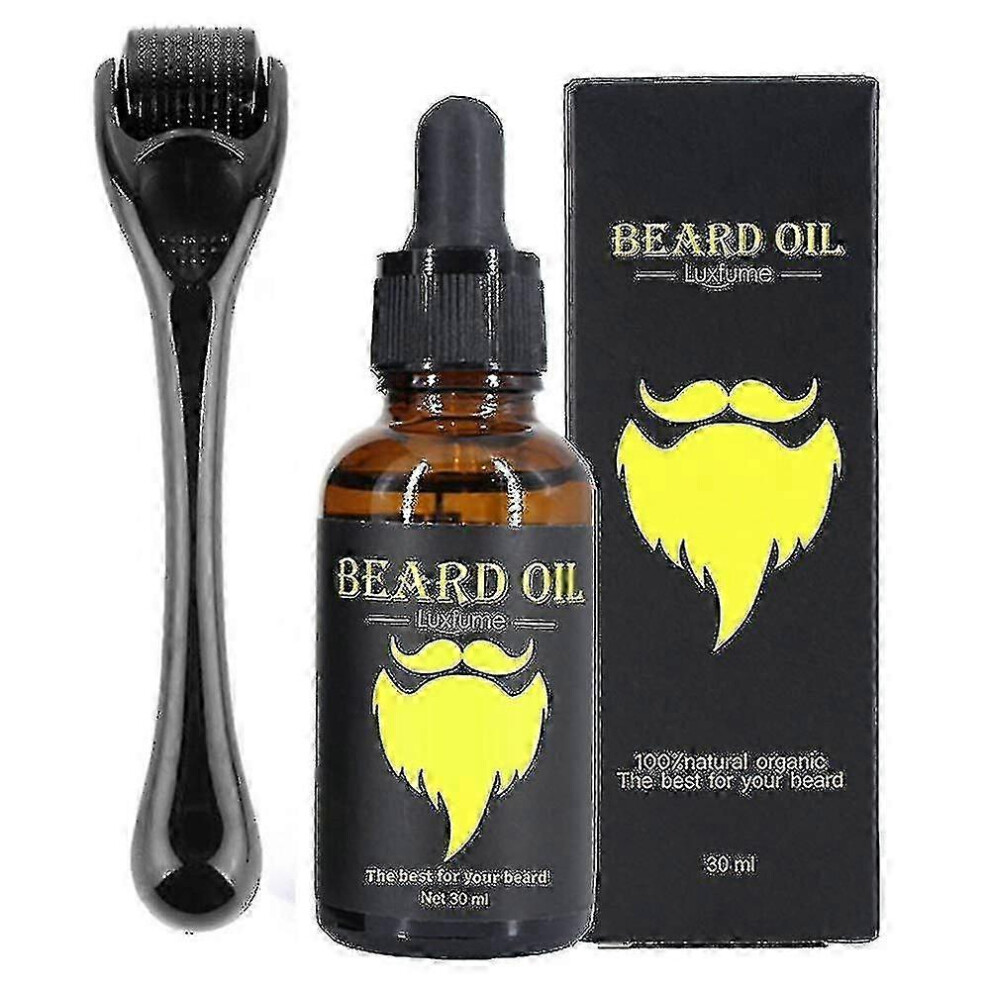 Beard Growth Kit, Beard Derma Roller 0.3mm, Beard Oil for Men Facial Hair Growth Promotes New and Old Hair Growth