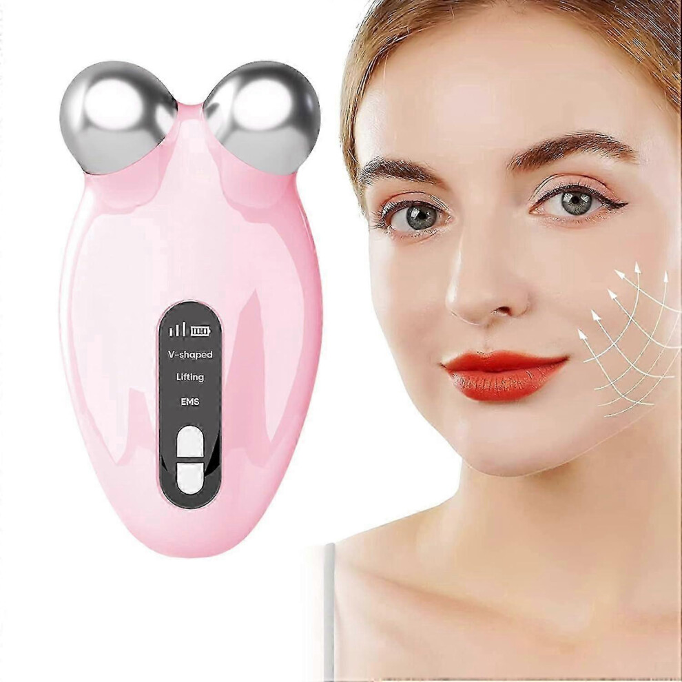 (Pink) Microcurrent Facial Device,Upgrade Face Neck Massager for Anti Aging and Wrinkles, Intelligent Double Chin Eliminator,V-Face Sculpting Tool,Best Gift