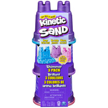 Kinetic Sand Sabbia scintillante confezione da 3 con stampi per castelli di sabbia
