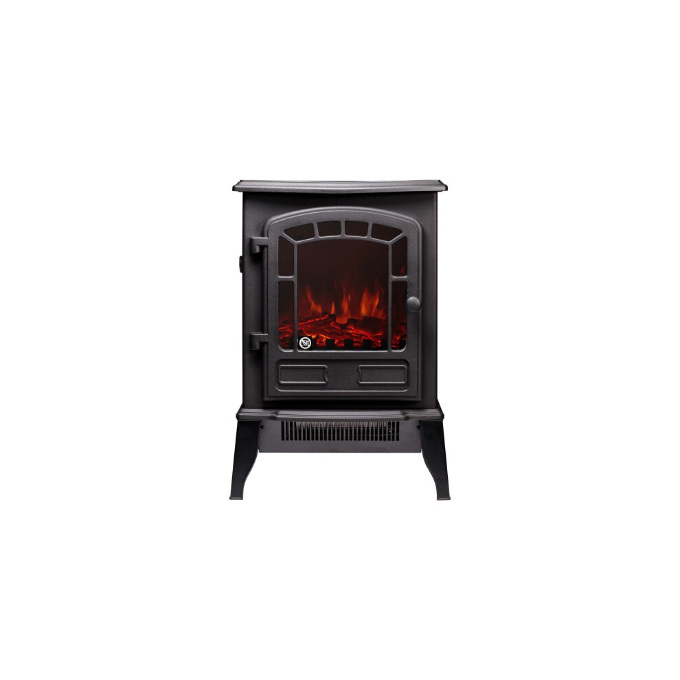 Freestanding Black Electric Stove with Realistic LED Flame Effect and Log Fuel Bed