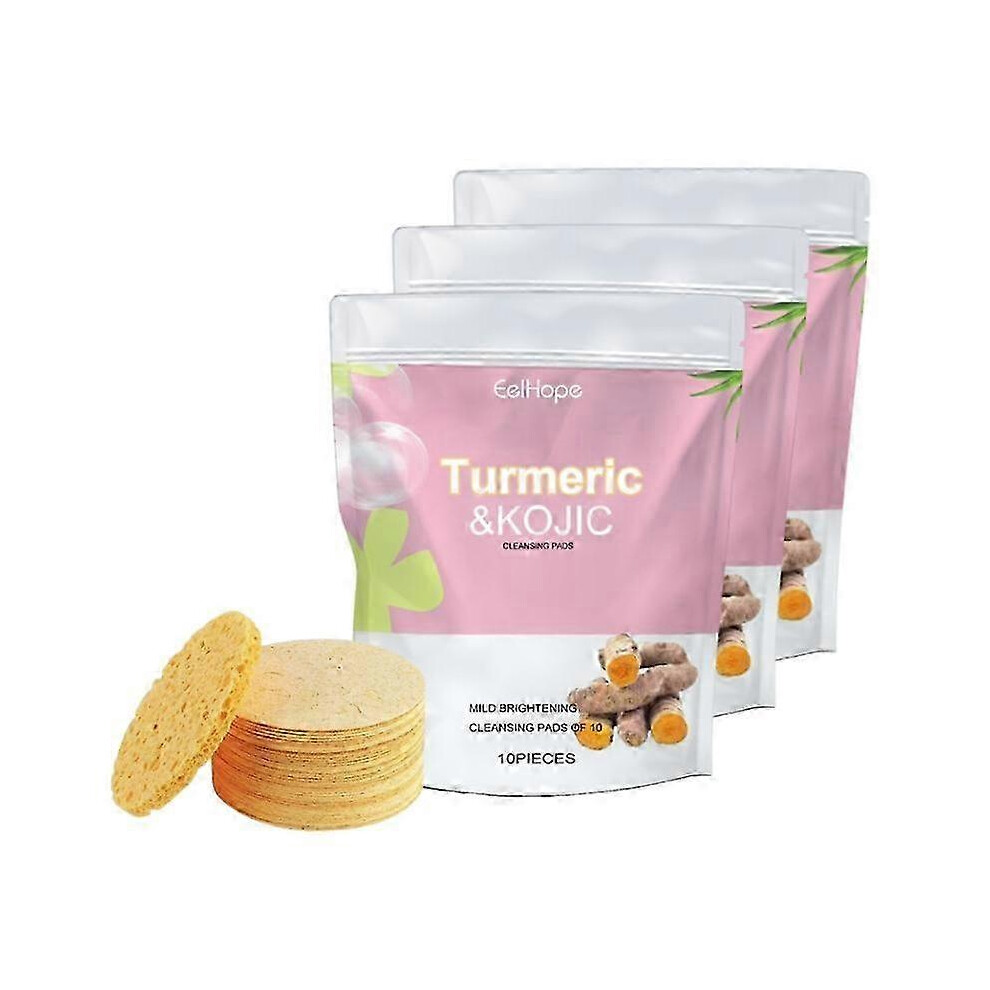 30pcs Turmeric Exfoliating Cleansing Pads Face Round Makeup Remover Sponge Natural Wood Pulp Sponge Ladies Facial Washing Sponge