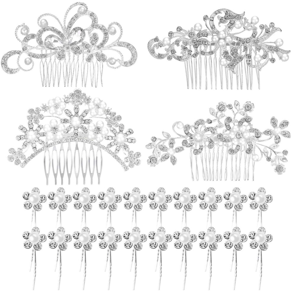 24 Pezzi Pettini Per Capelli Da Sposa, Fermagli Per Capelli Con Strass, Fermagli Per Capelli Con Perle Da Sposa, Accessori Per Capelli Laterali,