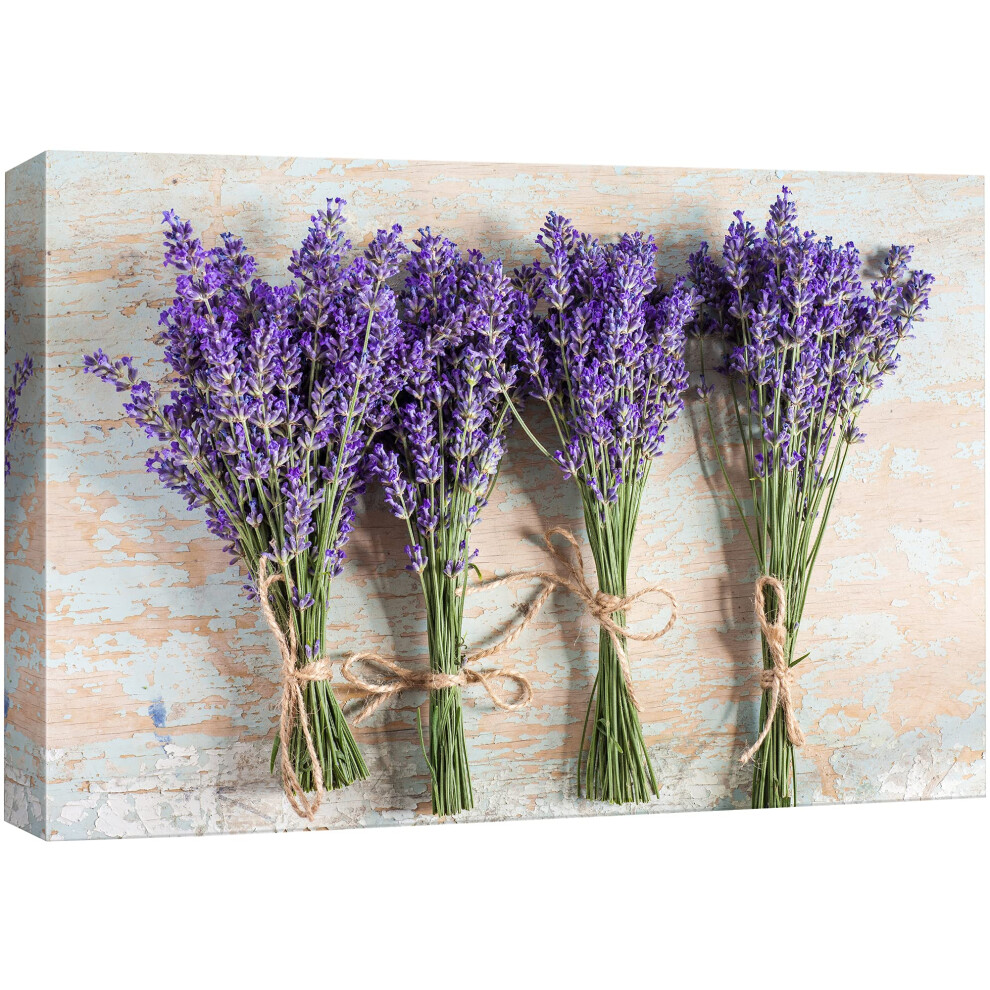 Impression sur toile SIGNFORD - Bouquets de lavande avec ficelle - Plantes florales - Photographie - Art moderne - Paysage rustique - Multicolore