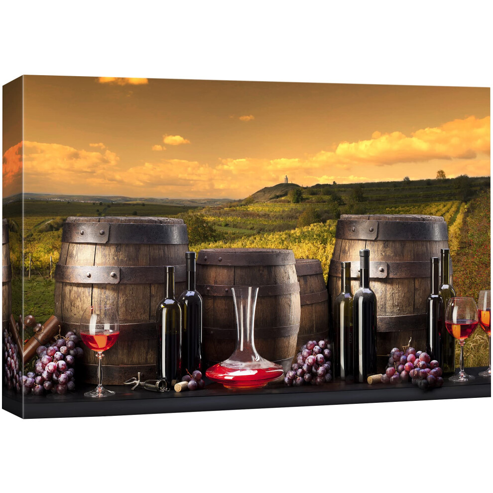 Impression sur toile SIGNFORD - Vin rouge avec tonneaux     la campagne - Boissons et cocktails - Photographie - Art moderne - Chic et pittoresque