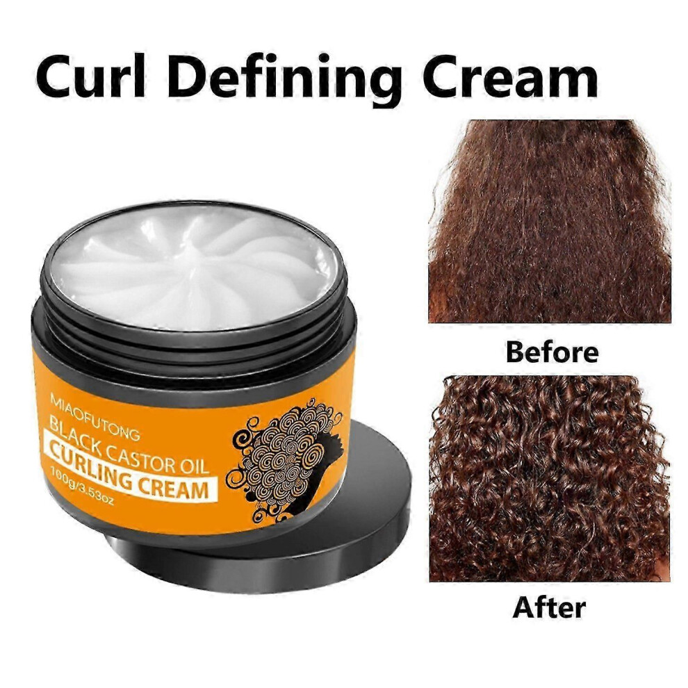 (3PCS) Black Castor Oil Curling Cream With Argan Oil Curl Enhancer Moisturizing & Frizz Control Leave-in Conditioning Cream Hydrating Wavy Hair Curl Defining