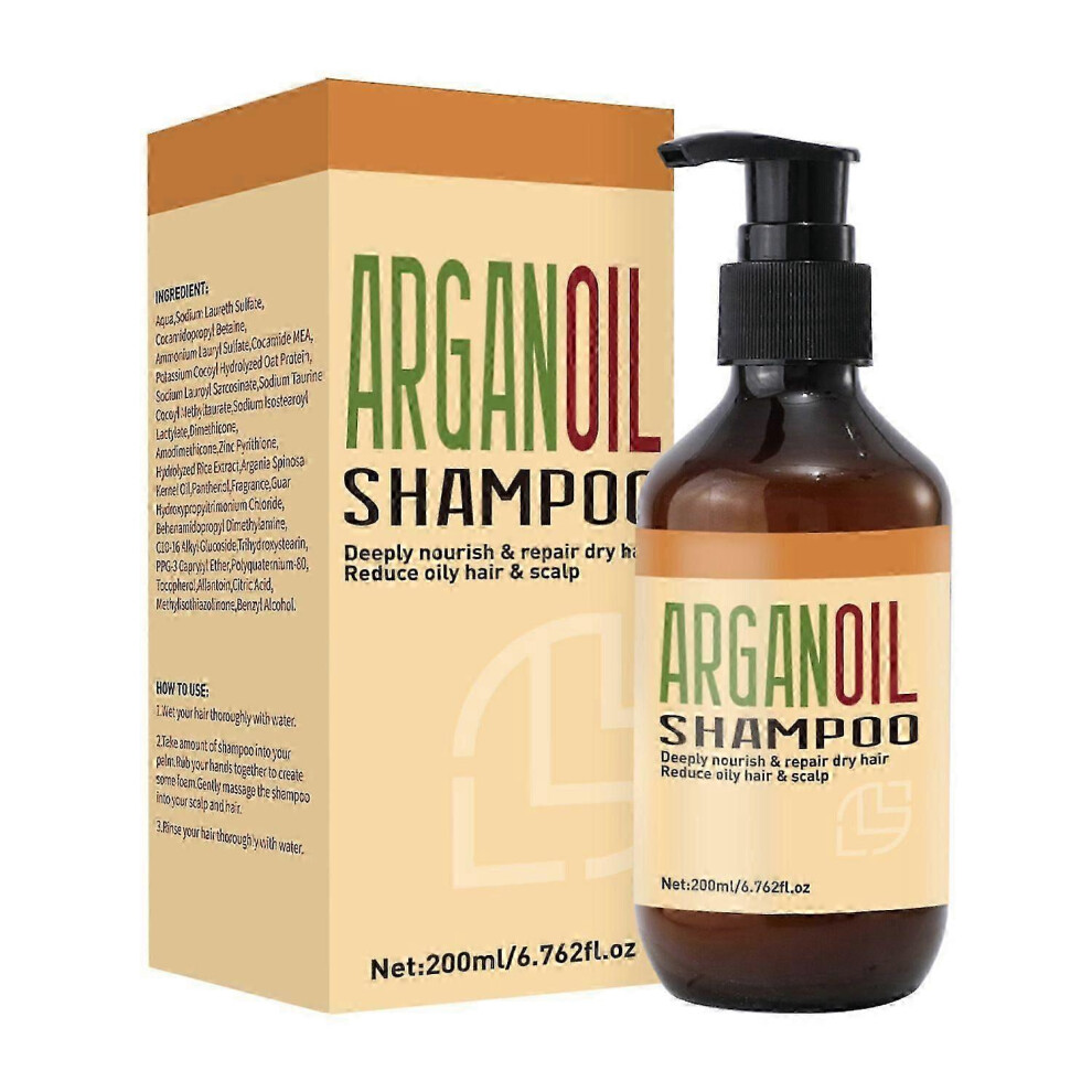 (1Pcs) Argan Oil Shampoo 200ml, Sulfate Free, Moisturizing, Anti Frizz, Hydrating Solution for Dry, Wavy, Curly and Color Treated Hair